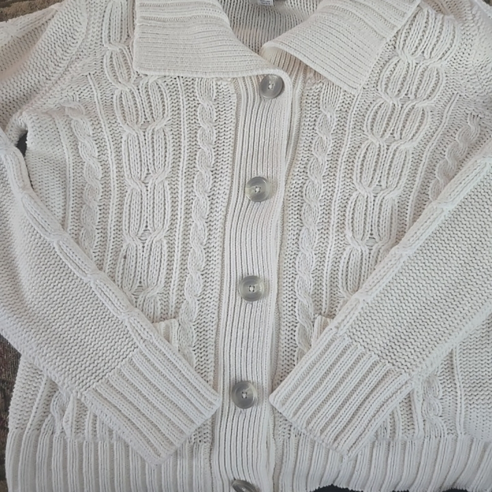 St. John's Bay Cream Cable Knit Button-Front Cardigan